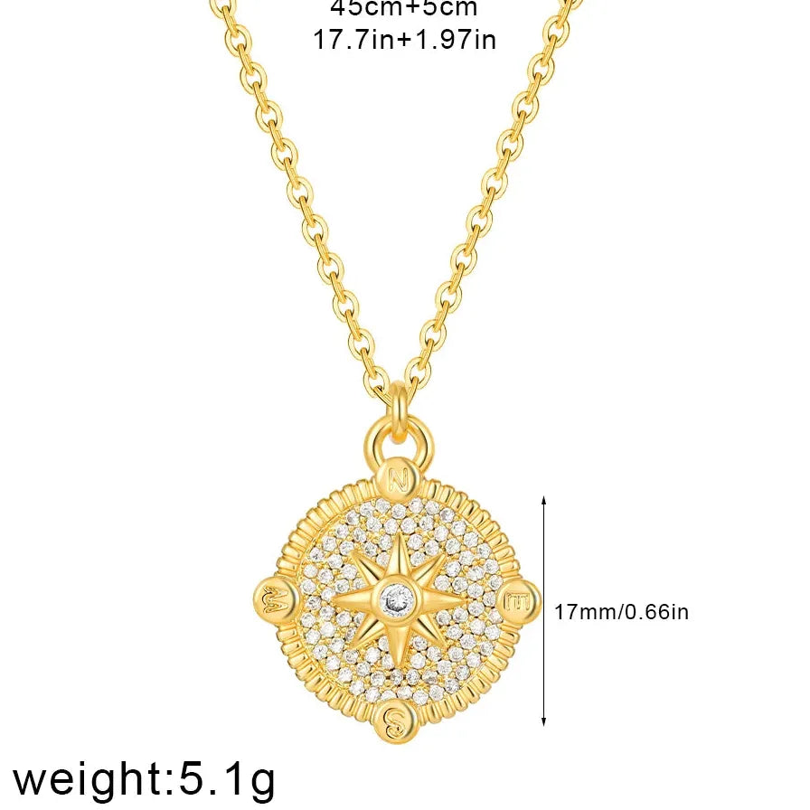 Personality Thick Star Circle Pendant Necklace Stainless Steel CZ Jewelry Gift