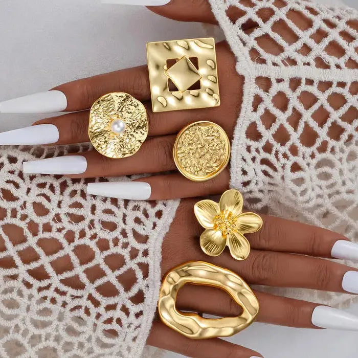 5Pcs Adjustable Hollow Square Skeleton Rings for Women Fashion Jewelry