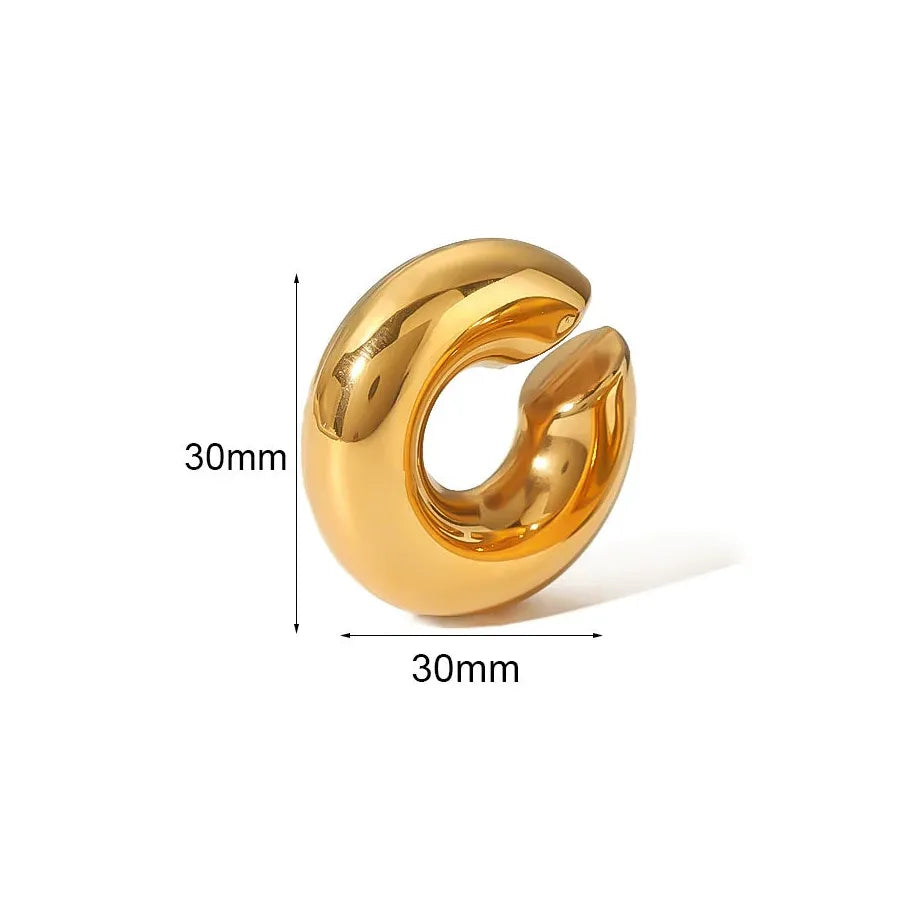 Gold Color Stainless Steel Chunky Round C Shape Clip Punk Earrings for Women