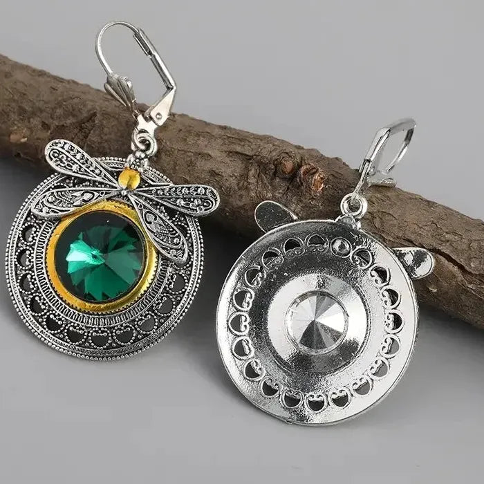 Green Crystal Dragonfly Drop Earrings Zinc Alloy Women’s Party Jewelry