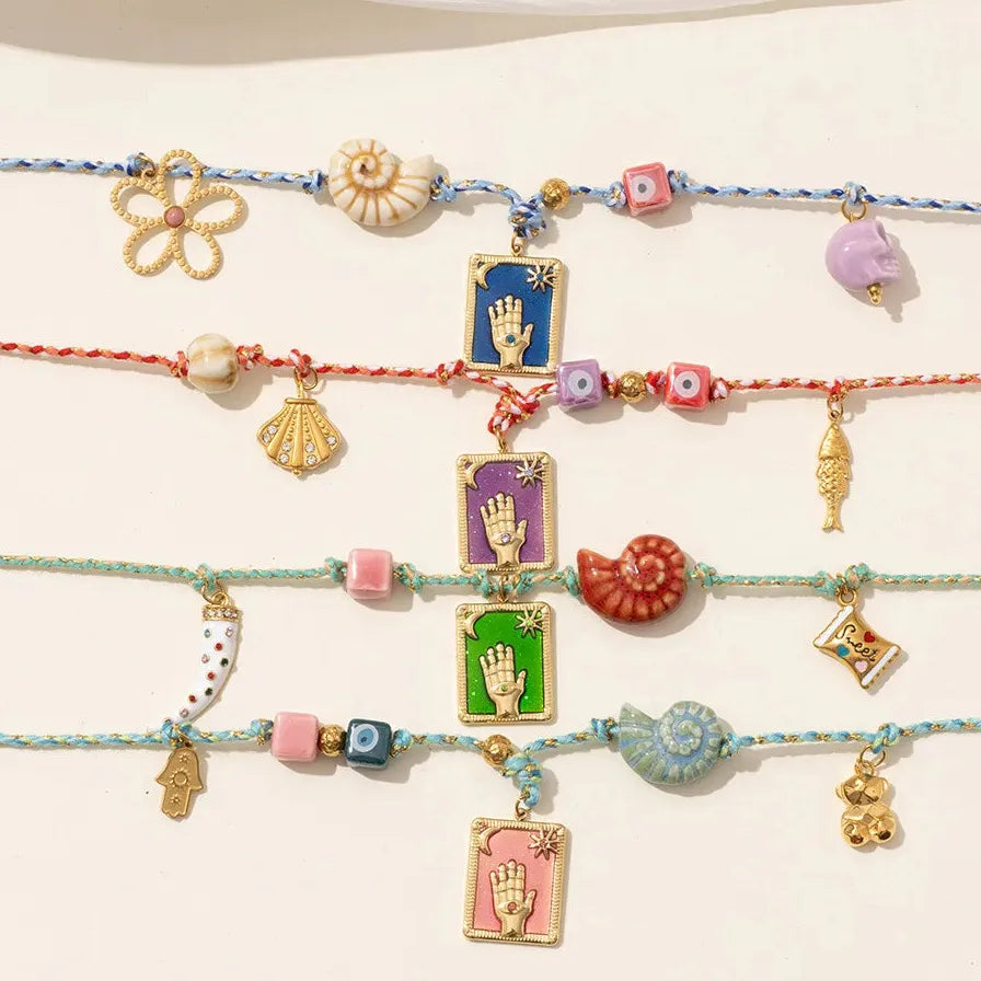 Multi-Color Oil Drip Enamel Tarot Card Pendant Necklace Stainless Steel Chain
