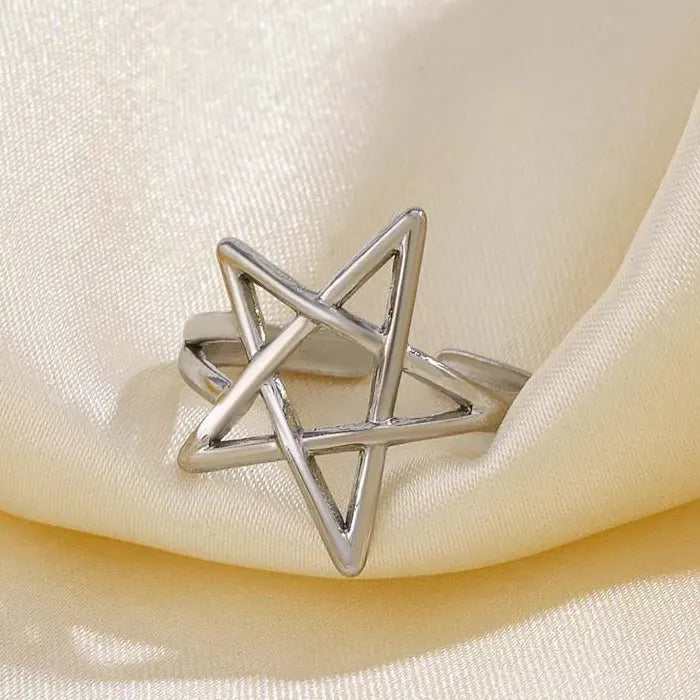 Adjustable Black Pentagram Star Ring Stainless Steel Fashion Jewelry Gift