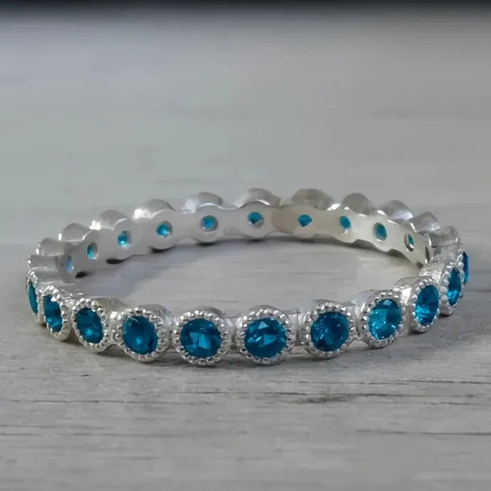 Round Cubic Zirconia Promise Ring for Women Silver Sky Blue CZ Jewelry