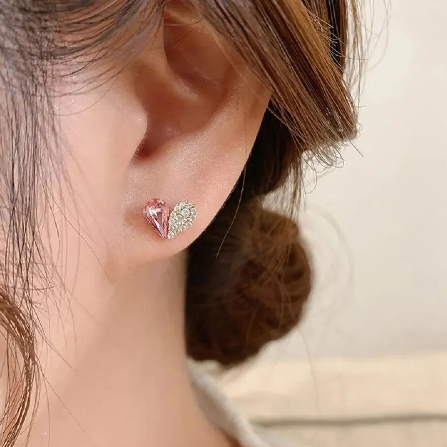 Personalized Heart Stud Earrings for Women Crystal Jewelry Charm Gift