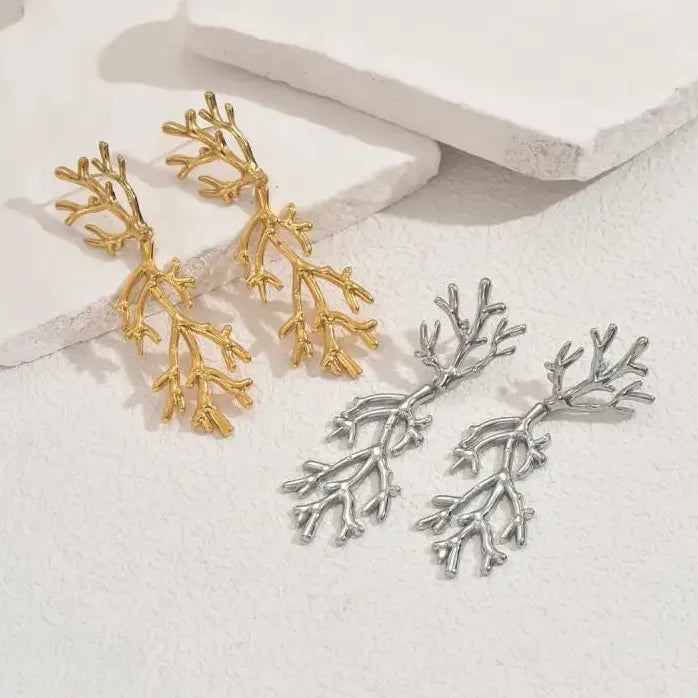 Stainless Steel Tree Branch Drop Earrings for Women Punk Tassel Jewelry Gift