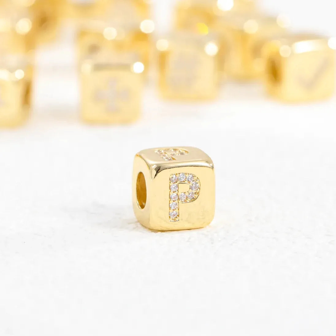 18K Gold Plated Stainless Steel Mini Cube Alphabet Necklace Zircon Choker