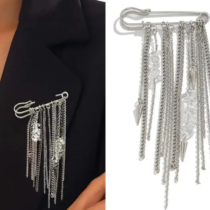 Retro Zinc Alloy Geometric Chain Fringe Brooch Pin Punk Jewelry