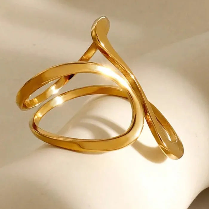 Stainless Steel Irregular Geometric Open Chain Ring for Women Punk Fashion Jewelry