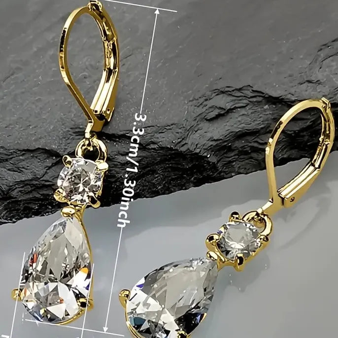 White Pink Red Waterdrop CZ Drop Earrings Elegant Wedding Party Jewelry for Women