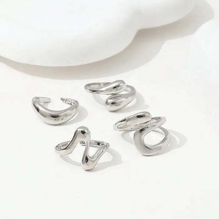 4Pcs Adjustable Vintage Geometric Metal Ring Set for Women Hip Hop Jewelry