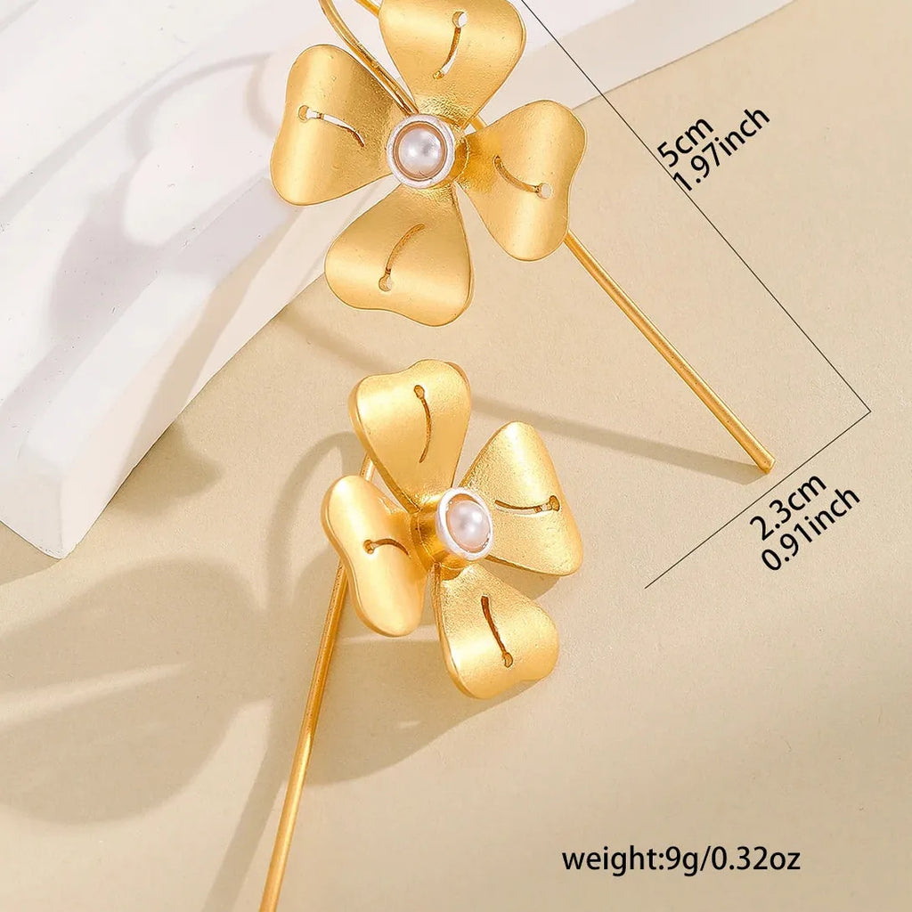 Gold and Silver Petal Drop Earrings for Women Zinc Alloy Bohemian Jewelry