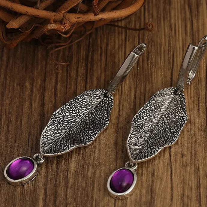 Vintage Bohemian Purple Crystal Drop Pendant Earrings for Women Jewelry Gift