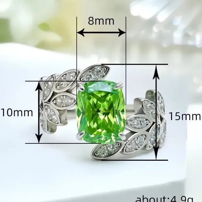 Light Green Cubic Zirconia Leaf Design Women’s Brass Wedding Band Ring
