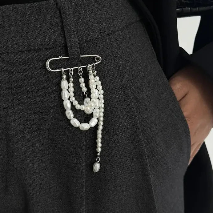 Pearl Beaded Brooch Pin Zinc Alloy Suit Accessory for Women Men