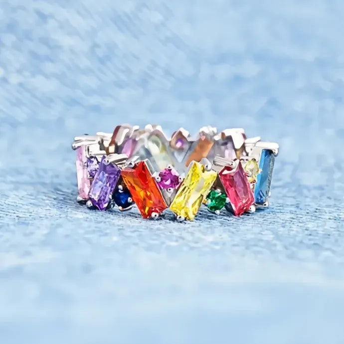 Trendy Geometric Brass Ring with Colorful CZ for Women Party Accessories