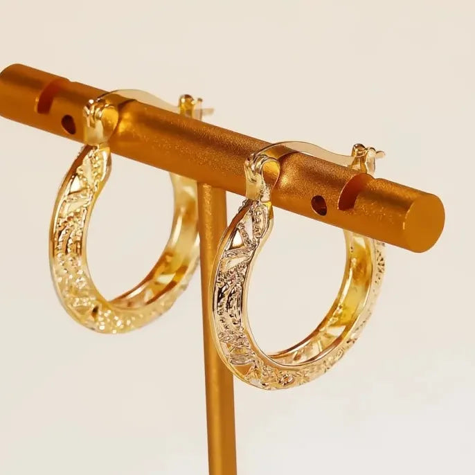 Fancy Hollow Out Pattern Metal Hoop Earrings for Women U Shape Circle Ear Jewelry Modern Fashion