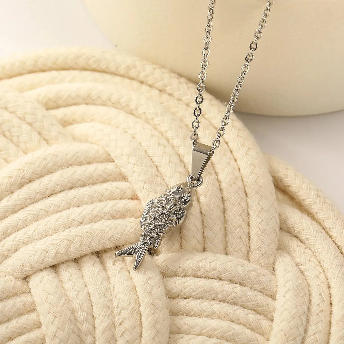 18K Gold Plated Stainless Steel Lava Texture Small Fish Choker Necklace Women Jewelry
