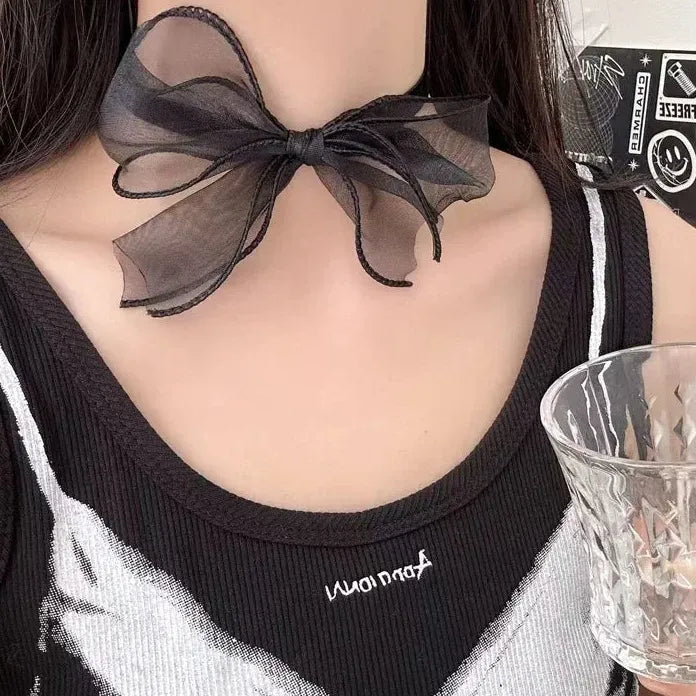 Adjustable Black Lace Bow Choker Necklace Elegant Romantic Jewelry Gift