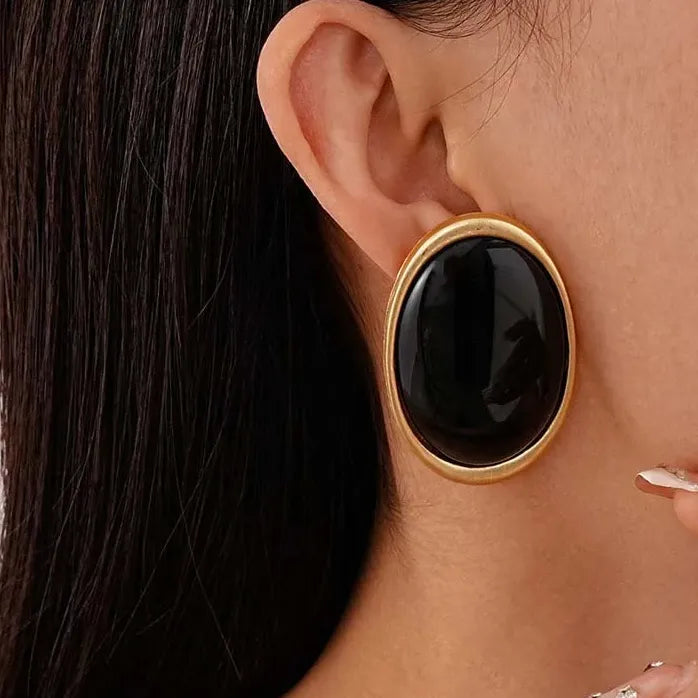 Vintage Red Geometric Stud Earrings for Women Gold Oval Party Jewelry