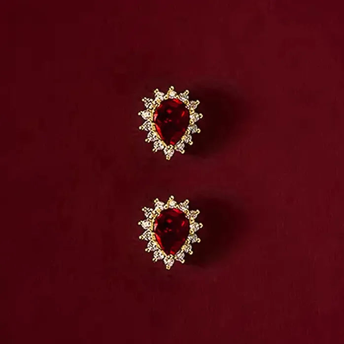 Red Water Drop CZ Stud Earrings Gold Color Fashion Jewelry Gift