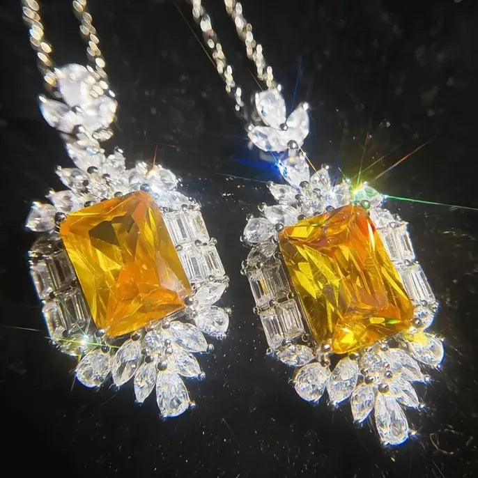 Yellow Cubic Zirconia Pendant Necklace for Women Wedding Anniversary Gift