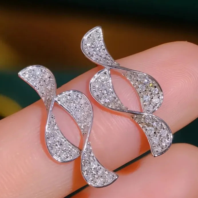 Dainty Silver Geometric Stud Earrings with Cubic Zirconia for Women