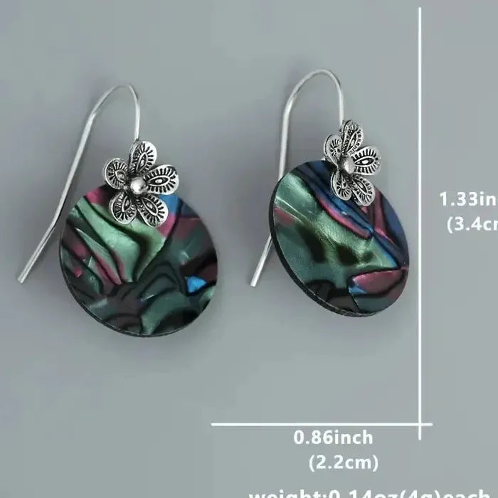 Handmade Vintage Bohemian Abalone Shell Round Drop Earrings Flower Charm Gift