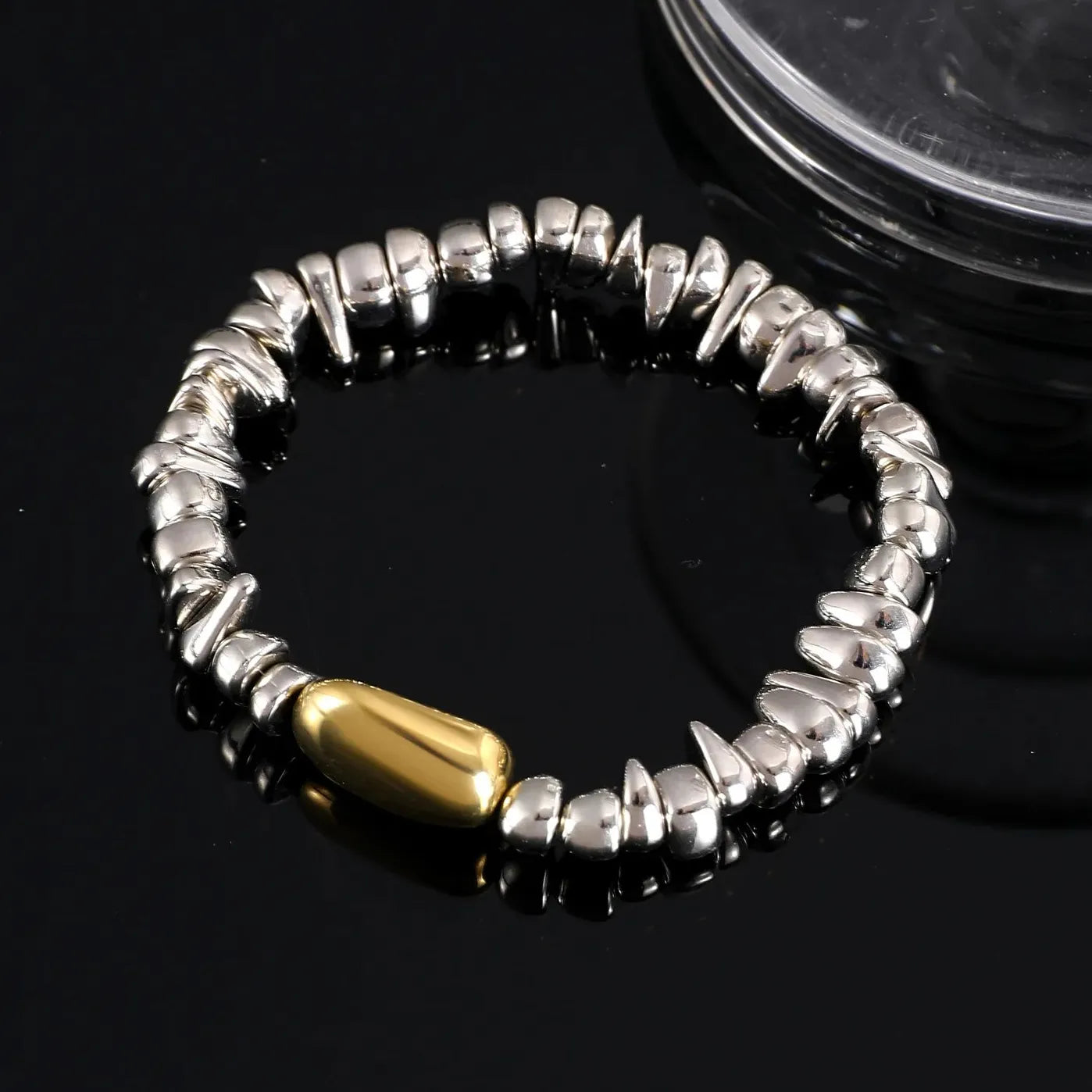 Vintage Heart Shaped Geometric Silver Bead Stretch Bracelet for Women Gift