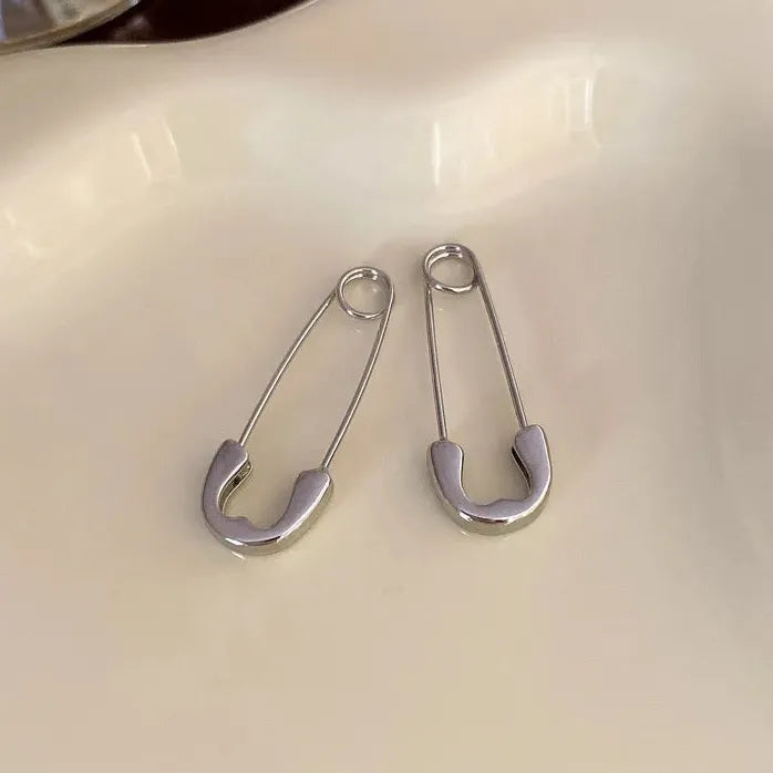 Unisex Punk Rock Safety Pin Metal Stud Earrings Geometric Jewelry for Women Men