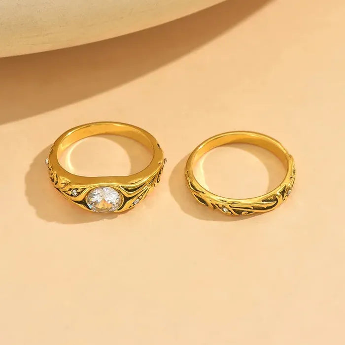Retro Gold Bohemian Ethnic Cubic Zirconia Ring Set Zinc Alloy Women’s Fashion Jewelry