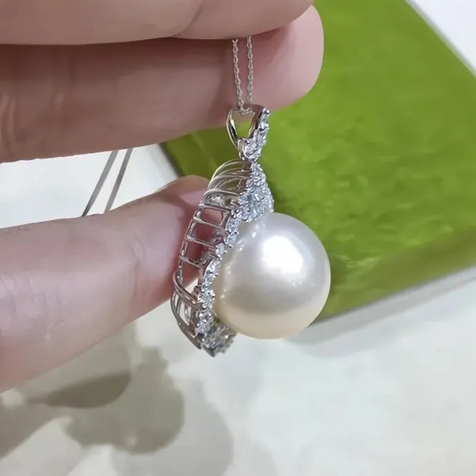 Geometric Pearl Pendant Necklace CZ Copper Alloy Wedding Jewelry Gift for Women