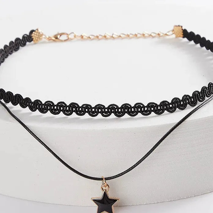 Black Velvet Heart Crystal Pendant Lace Choker Necklace Retro Gothic