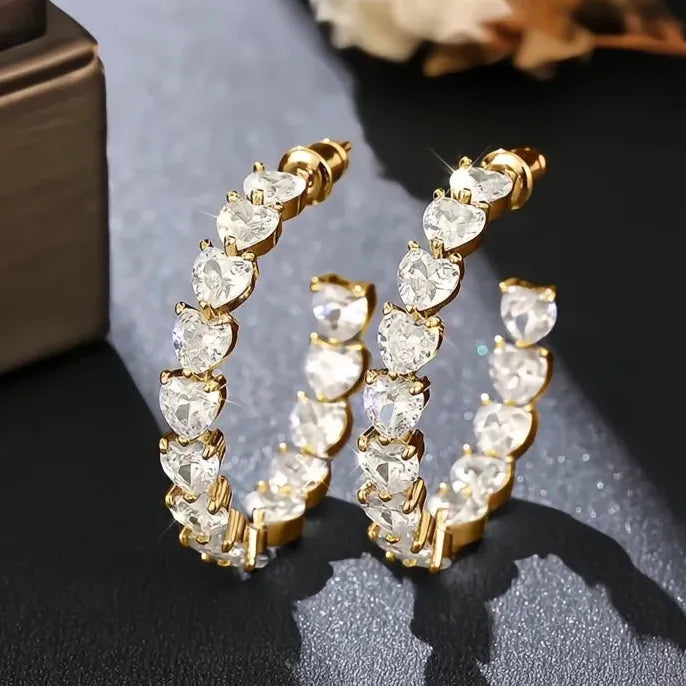 Noble Hoop Earrings with Heart Cubic Zirconia for Women, Fashion Party Jewelry