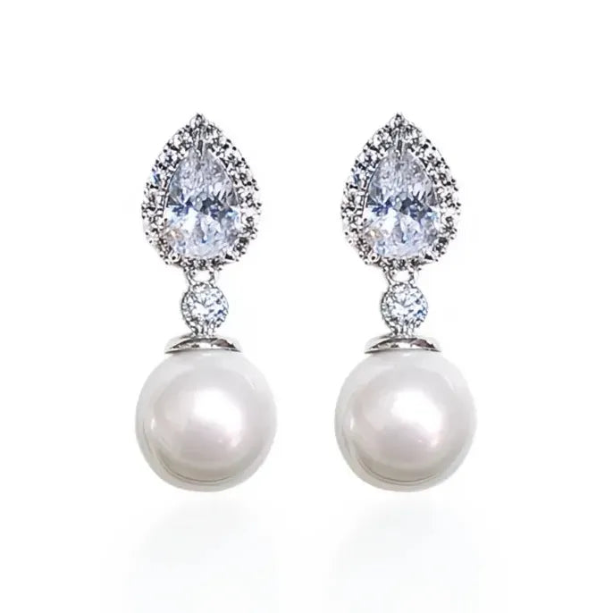 Luxury Bride Pearl Cubic Zirconia Drop Earrings Copper Alloy Jewelry