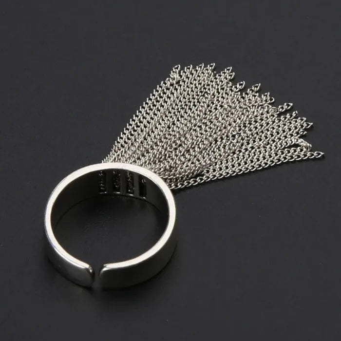Adjustable Geometric Tassel Chain Ring for Women Stainless Steel Vintage Jewelry