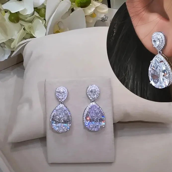 Big Water Drop Cubic Zirconia Dangle Earrings for Women Wedding Party