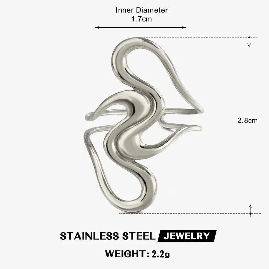 Adjustable Stainless Steel Irregular Geometric Hollow Opening Ring for Women Men Jewelry