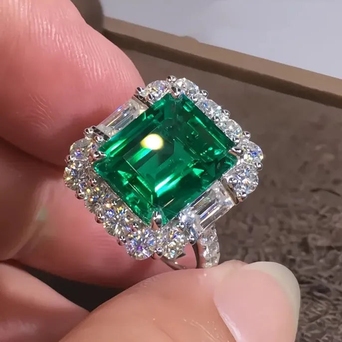 Big Green Cubic Zirconia Geometric Women's Wedding Engagement Ring Brass Gift