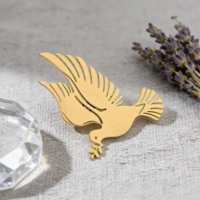 World Peace Dove Olive Branch Gold Zinc Alloy Brooch Pin for Men Women