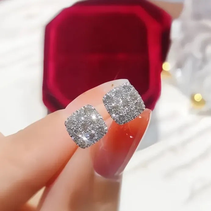 Geometric Cubic Zirconia Stud Earrings Minimalist Wedding Gift for Women