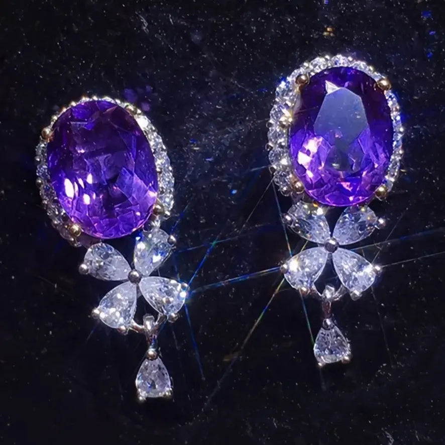Purple Cubic Zirconia Geometric Dangle Earrings Copper Alloy Jewelry Gift