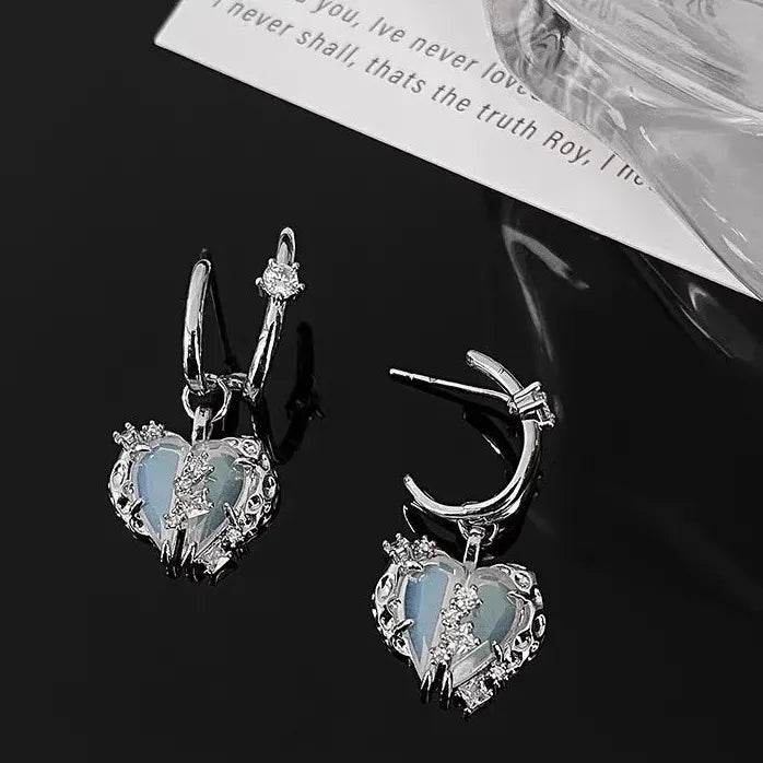 Zircon Opal Moon Tassel Drop Earrings for Women Elegant Jewelry