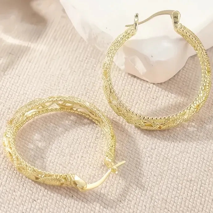 Elegant Geometric Hollow Gold Brass Hoop Earrings for Party Wedding Gift