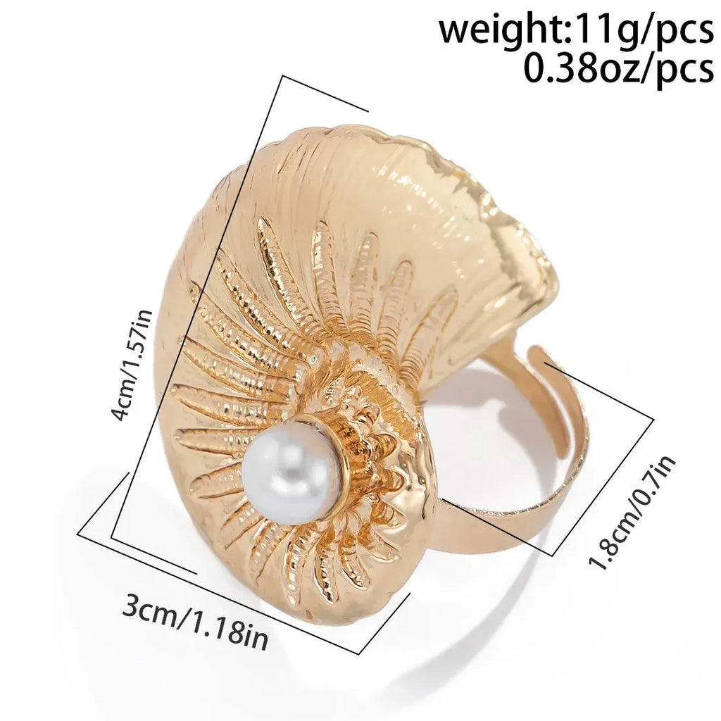 Gold Starfish Conch Pearl Ring for Women Summer Gift Beach Jewelry
