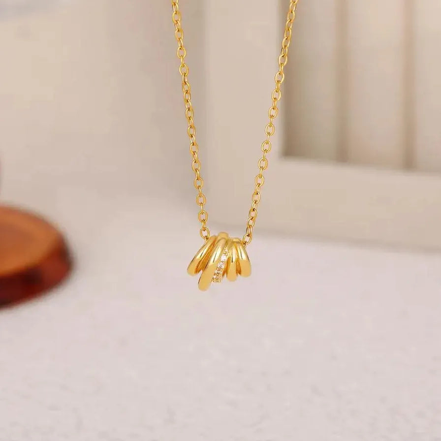 Classic Tiny Polycyclic Multi-Ring Pendant Necklace for Women Stainless Steel Gold Choker