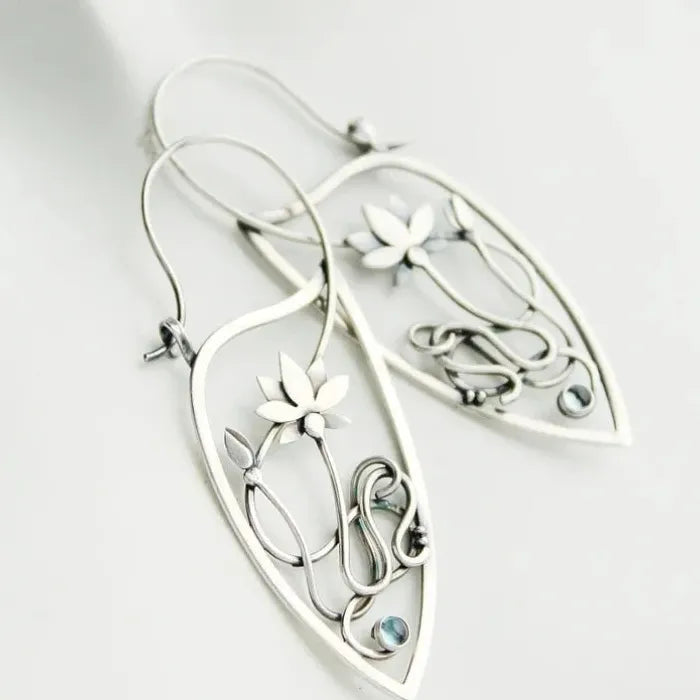 Lotus Flower Drop Earrings Elven Jewelry Floral Design Copper Plastic