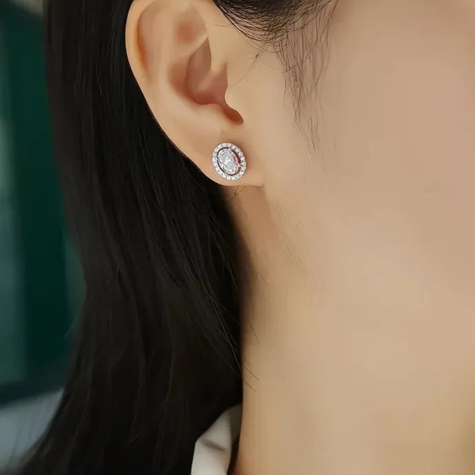 Oval Cubic Zirconia Stud Earrings Copper Alloy Geometric Sparkling Jewelry