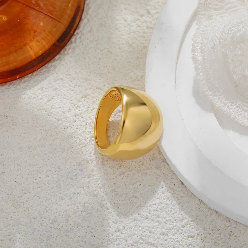 18K Gold Plated Stainless Steel Wide Dome Knuckle Ring for Women Minimalist Punk Vintage Jewelry