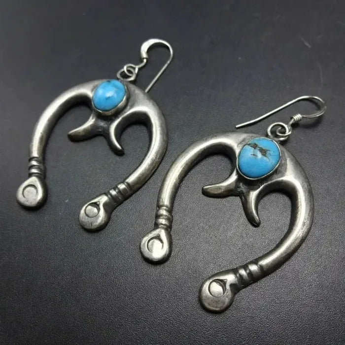 Vintage Indian Tribe Women's Ethnic Imitation Turquoise Long Metal Drop Earrings