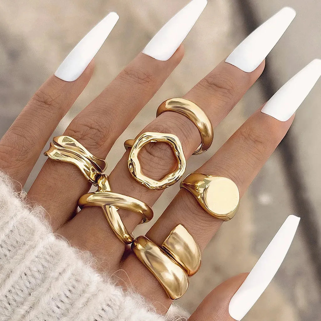 6Pcs Vintage Punk Adjustable Geometric Open Finger Rings Fashion Jewelry